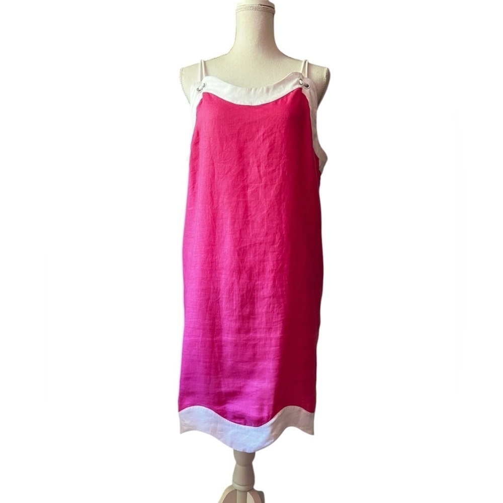 STAUD Women’s Pink and White Sleeveless Linen Dress Size XL